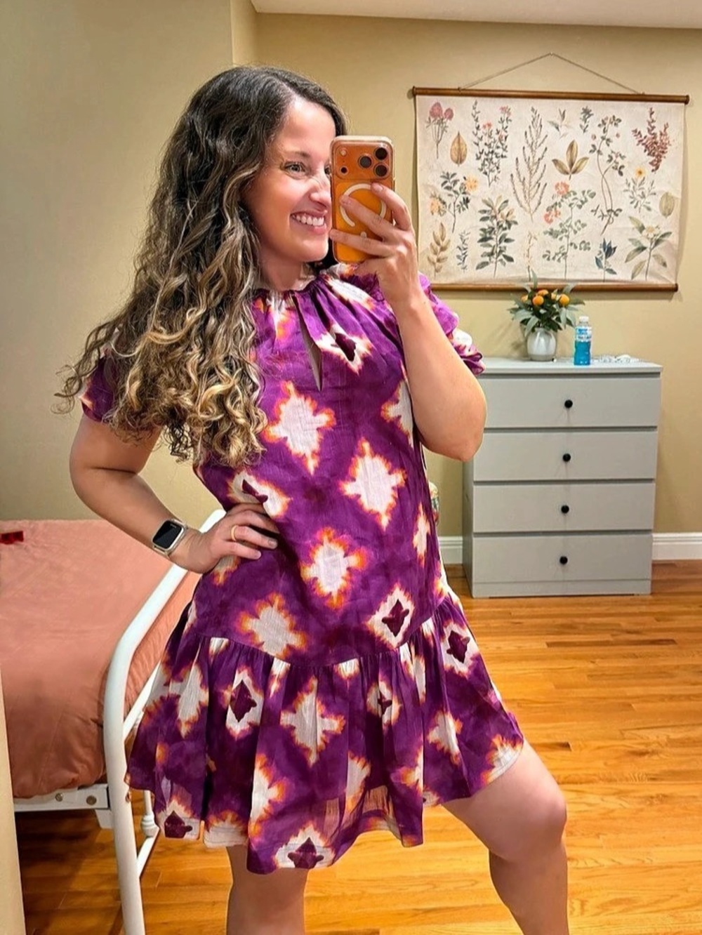 Tuckernuck Marie Oliver Greta Purple Geometric Mini Dress Like New Silk Linen XS